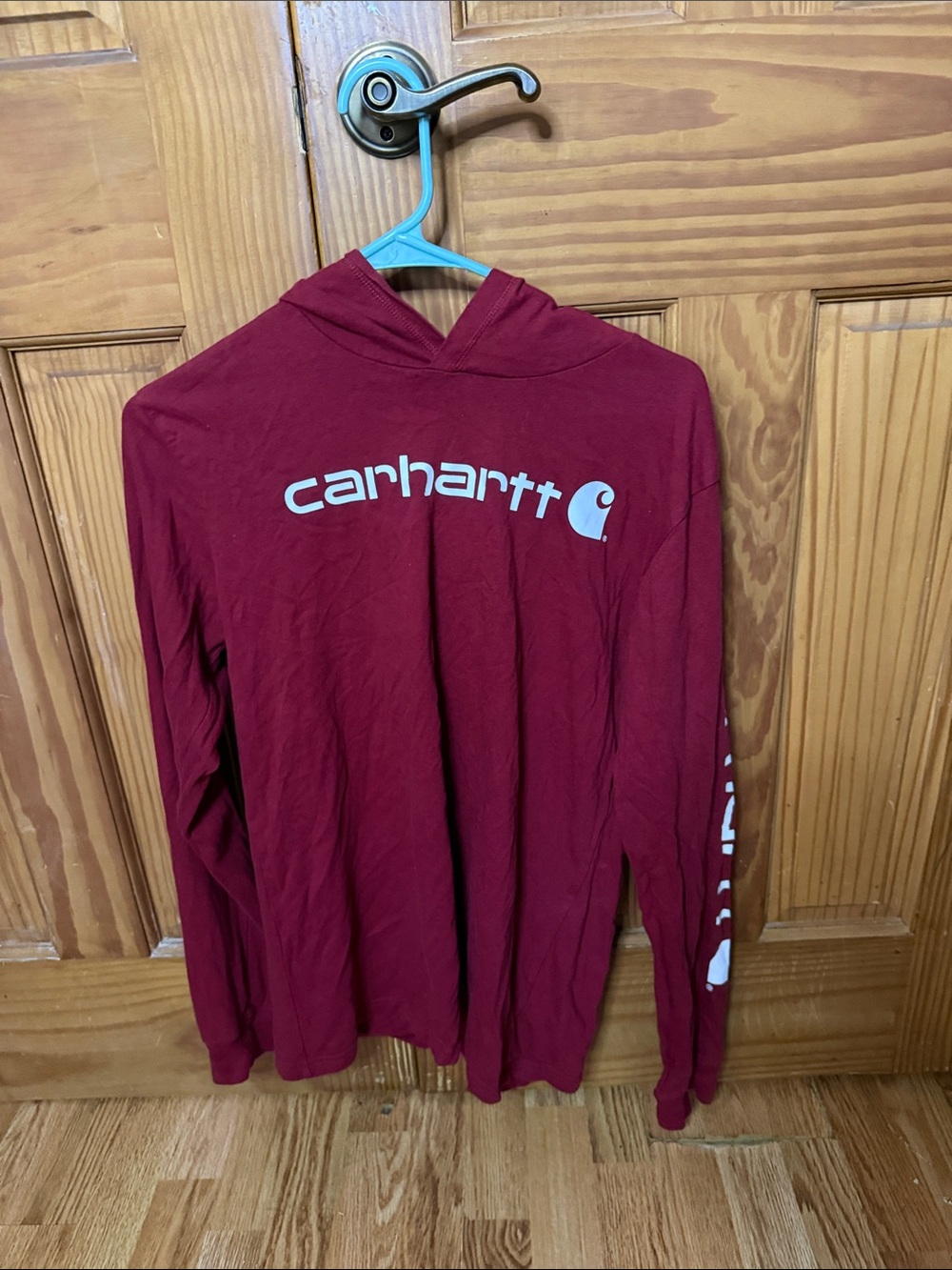 Carhartt Maroon Logo Hooded Long Sleeve Tee